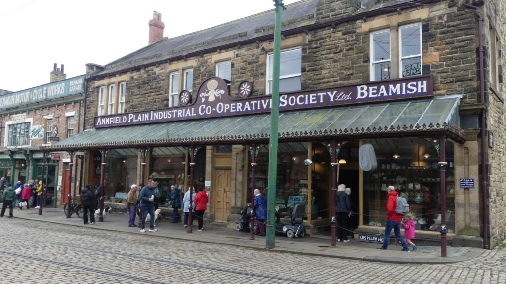 Shops in the 1950s-60s section of the Beamish Living Museum.